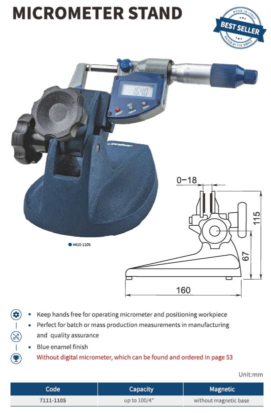Dasqua Mikrometre Standı 100mm Kadar 7111-1105